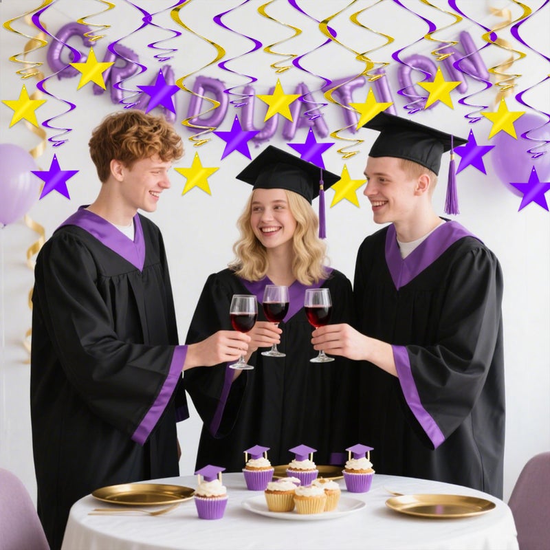 بيشيدا BEISHIDA زخارف دوامة معلقة على شكل نجمة ذهبية أرجوانية، لوازم حفلات أعياد الميلاد المعلقة للتخرج وحفلات الزفاف وحفلات استقبال المولود الجديد، حزمة من 15 قطعة - Image 3